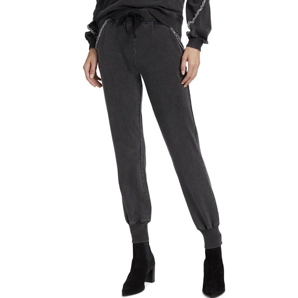 Generation Love Sweatpant Women Small Washed Black Daisy Ruffle NEW $148 Joggers